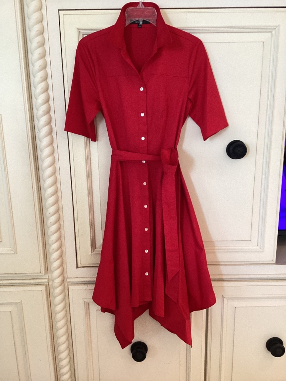 BADGLEY MISCHKA - SHIRTWAIST RED COTTON DRESS - SIZE - 8